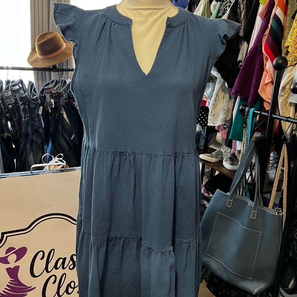 SHEIN Slate Blue Tiered Midi Dress